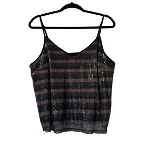 Wild Fable Sequin Stripe Cropped Cami Top Black Green Purple Size XL
